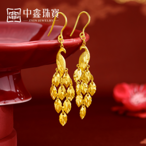 Women's 999.9 Pure Gold Peacock Earrings 24k Gold