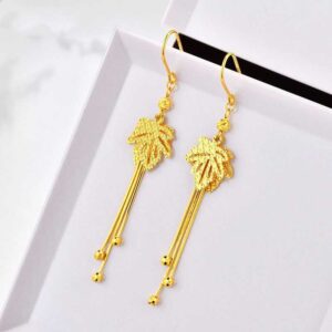 Long Gold Drop Earrings 24k Pure Gold