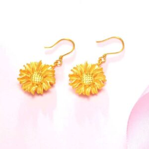 Sunflower Design Earrings 24k Pure Gold