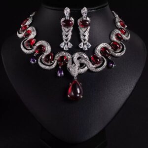 Snake Style Statement Necklace Set (Red/Black)